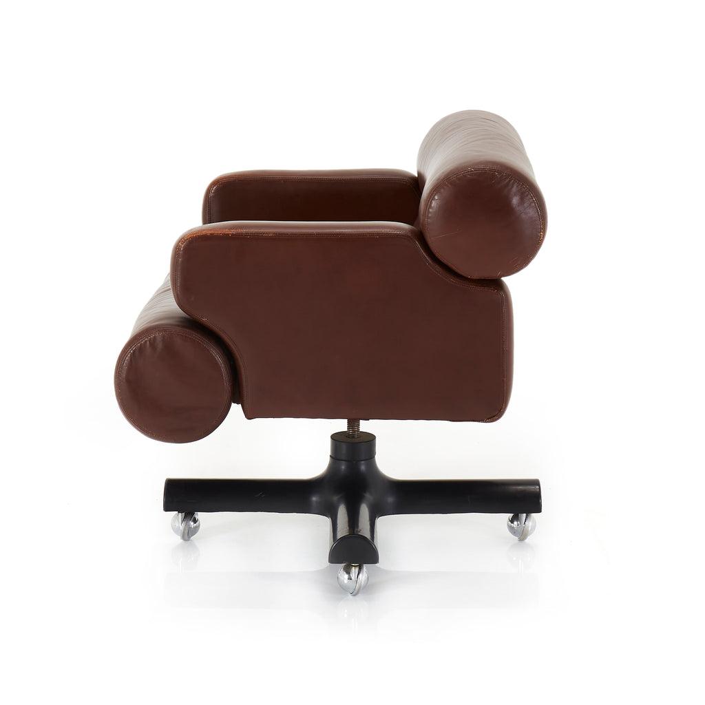 Dark Brown Leather Rolling Arm Chair