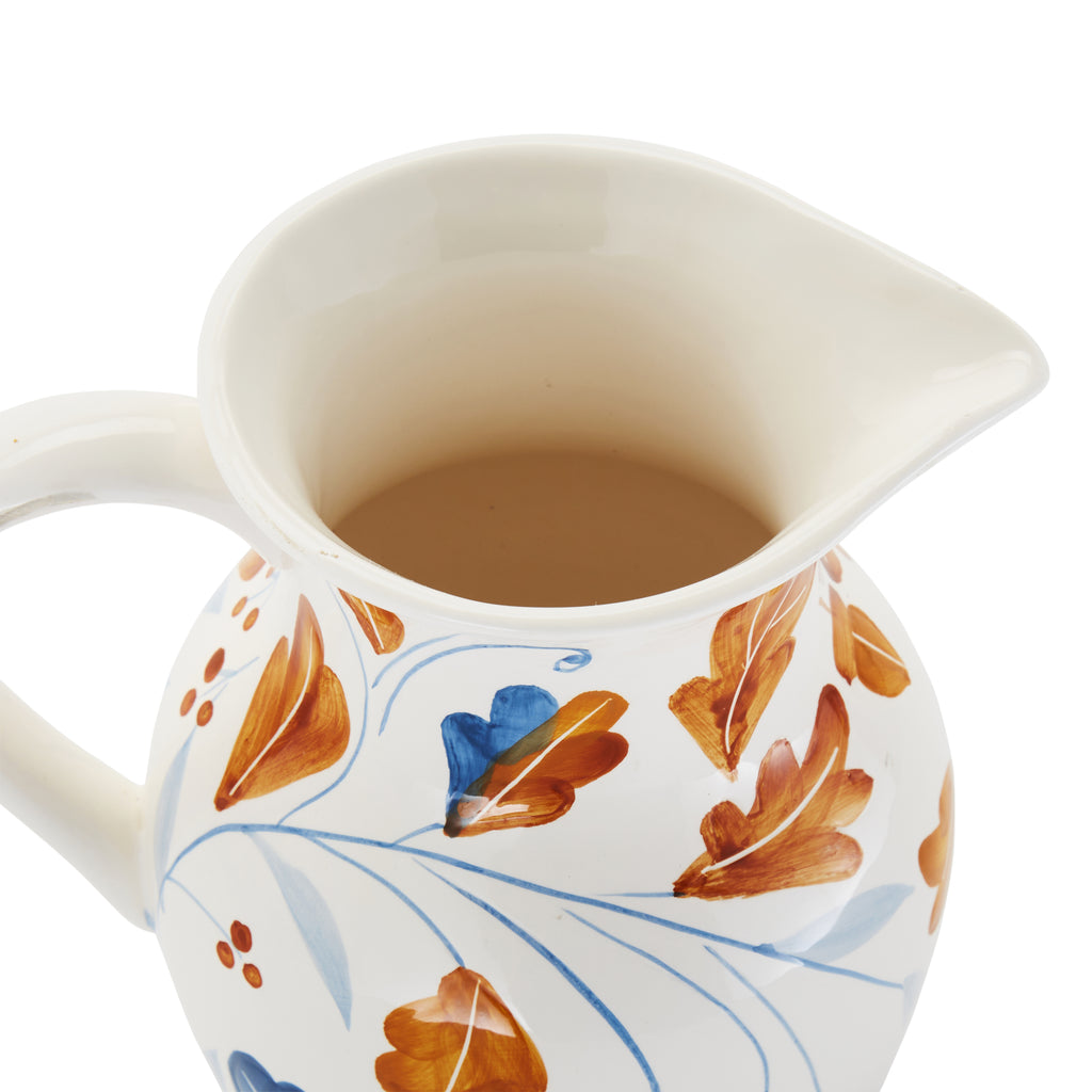 White Leaf Painted Ceramic Pitcher