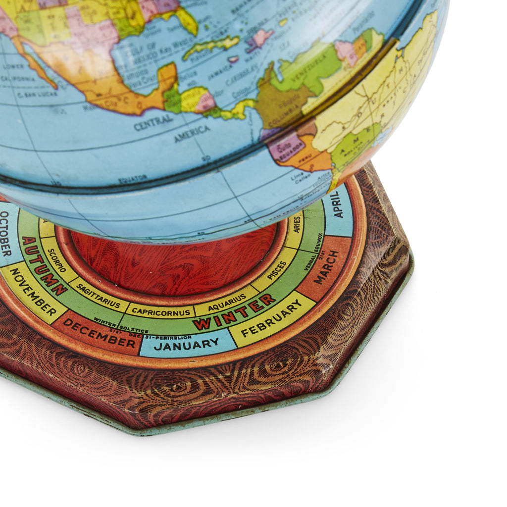 Blue and Red Globe with Calendar Base