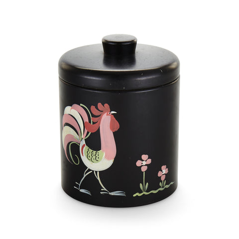 Black Tin Jar with Painted Rooster