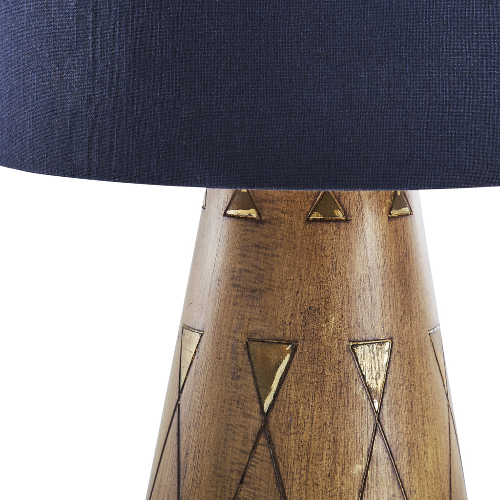 Wood Table Lamp with Gold Geometric Triangles