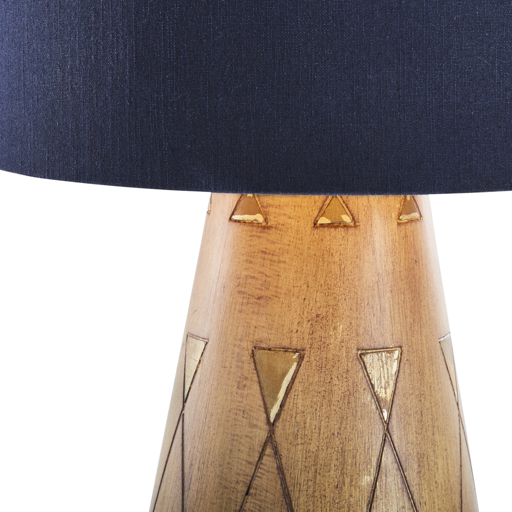 Wood Table Lamp with Gold Geometric Triangles
