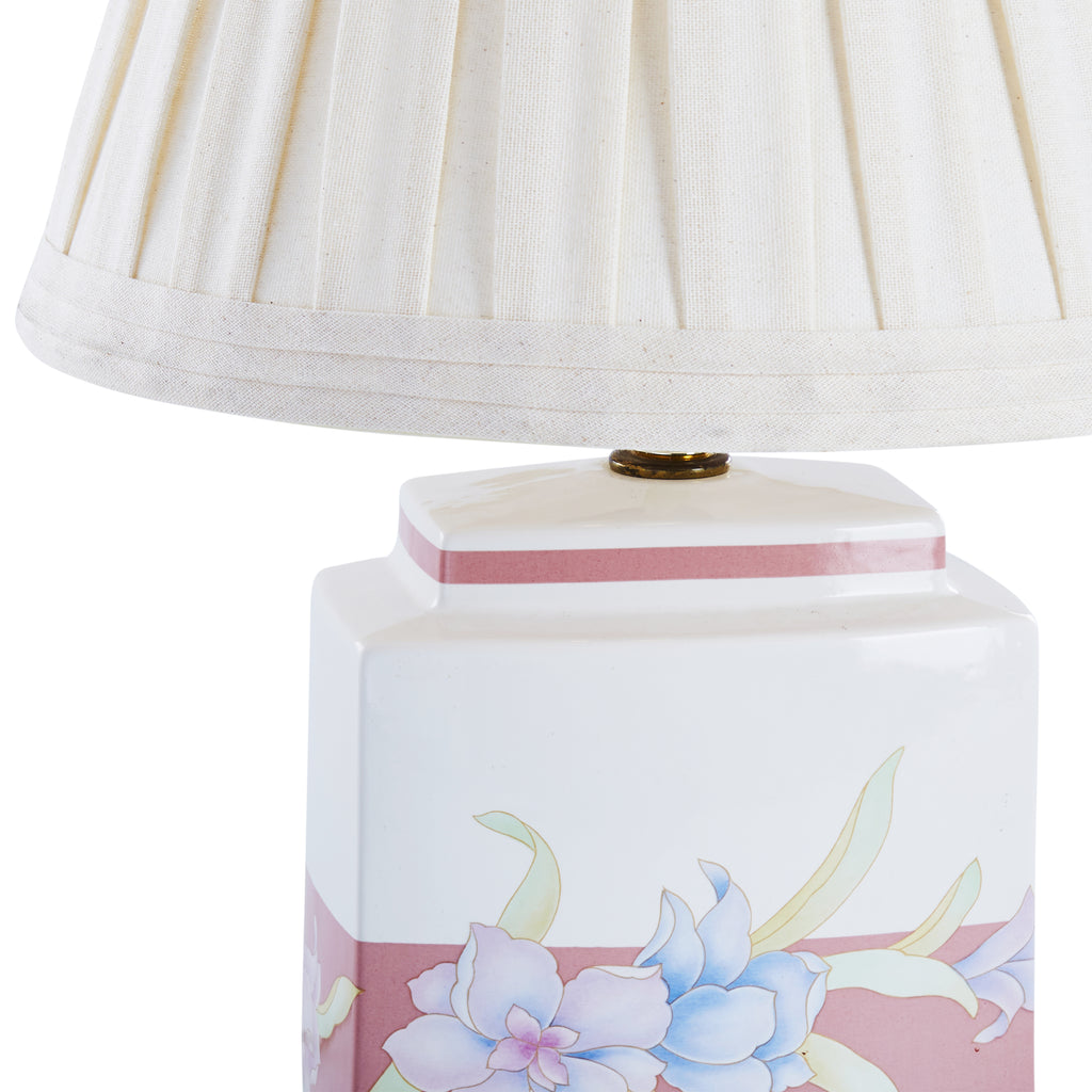 Pink & White Ceramic Floral Table Lamp