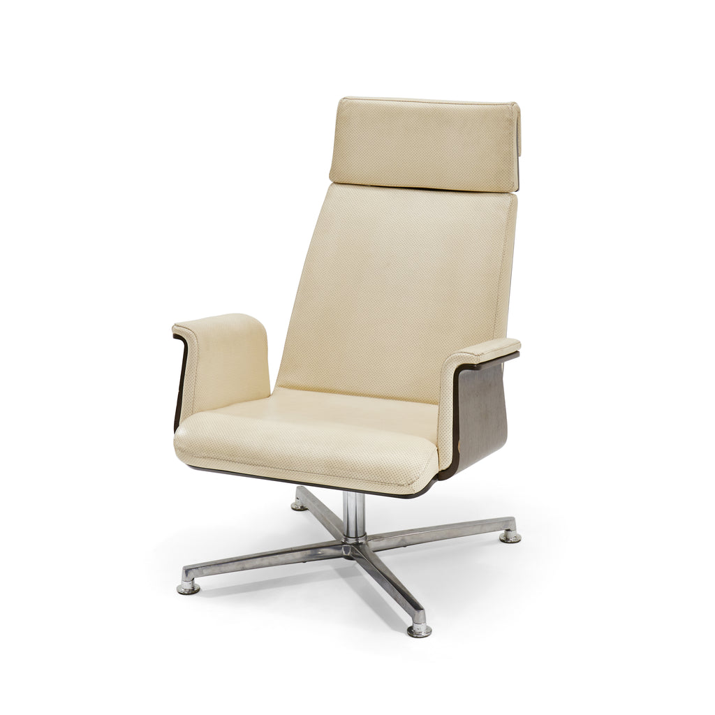 Cream Leather Wood Backed Lounge Chair