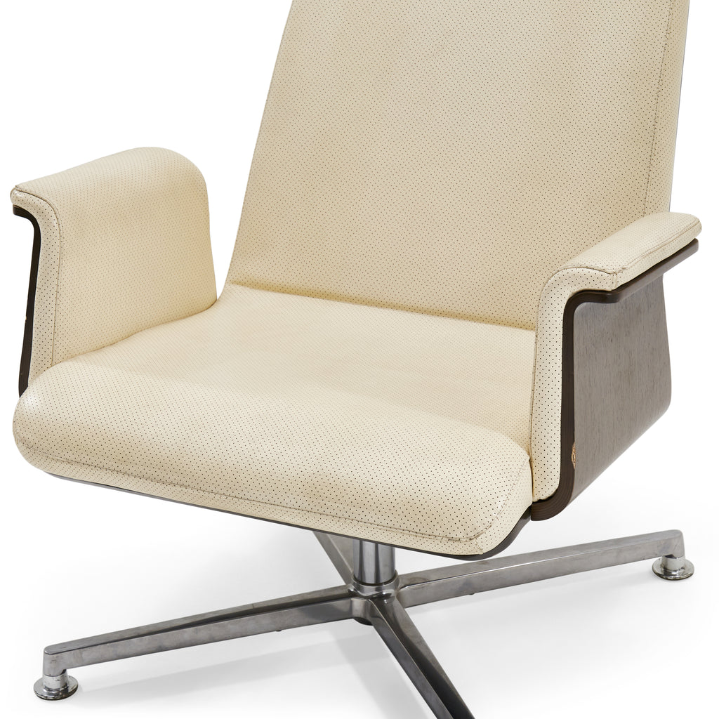 Cream Leather Wood Backed Lounge Chair