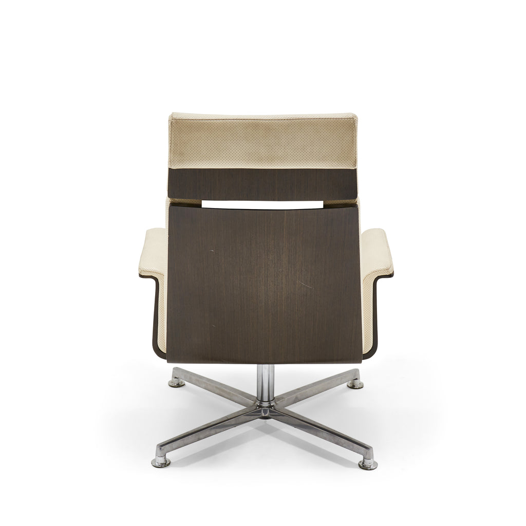 Cream Leather Wood Backed Lounge Chair
