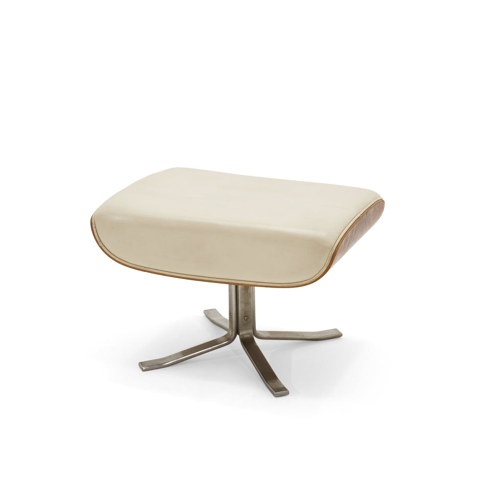 Cream Leather Rosewood Lounge Chair and Ottoman