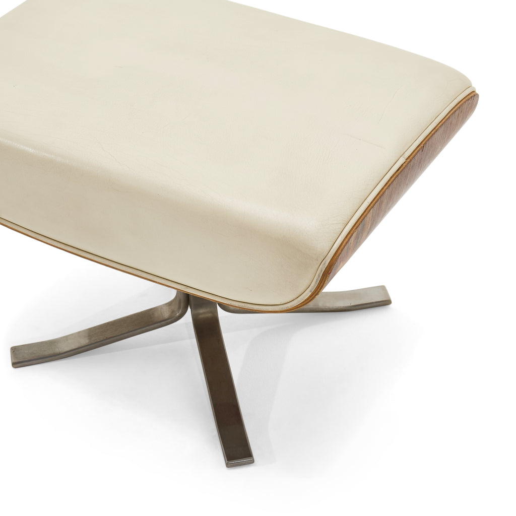Cream Leather Rosewood Lounge Chair and Ottoman