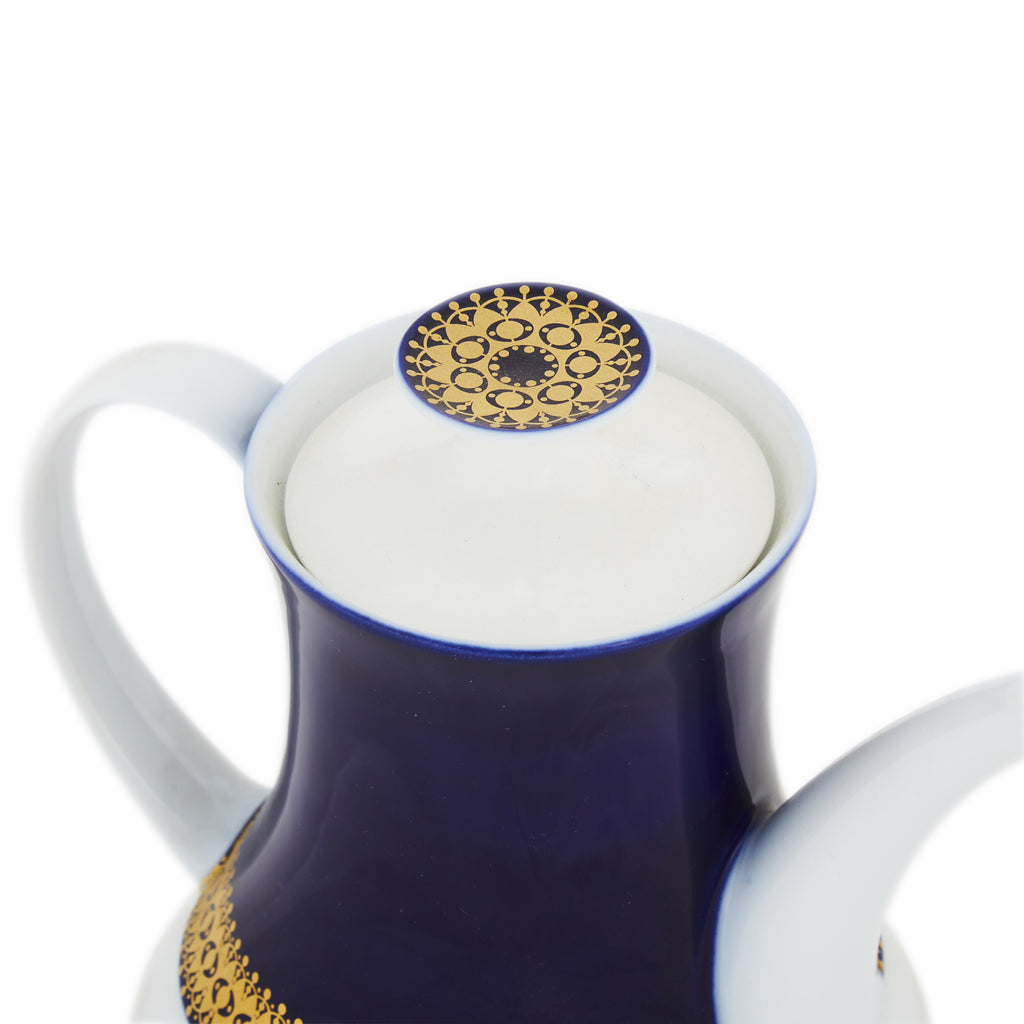 Blue, White, and Gold China Teapot