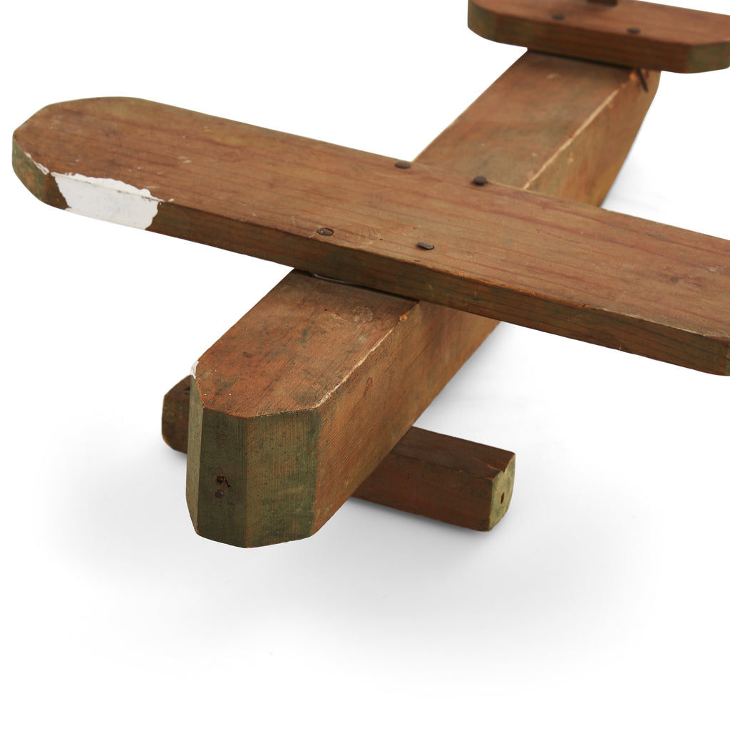 Wooden Folk Art Airplane Toy - Green