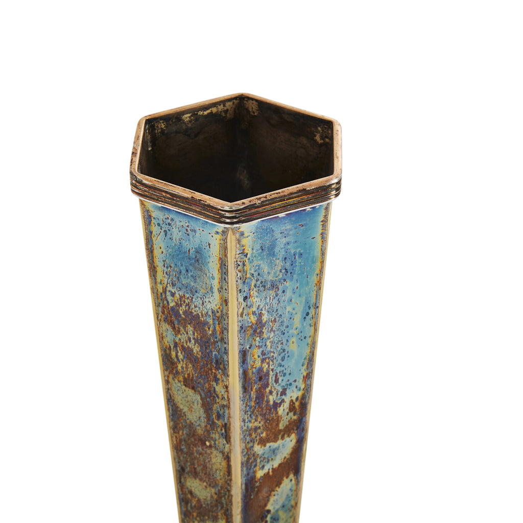 Aged Silver Hexagonal Vase