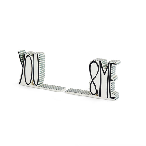 Black and White "You & Me" Ceramic Bookends - set of 2 (A+D)