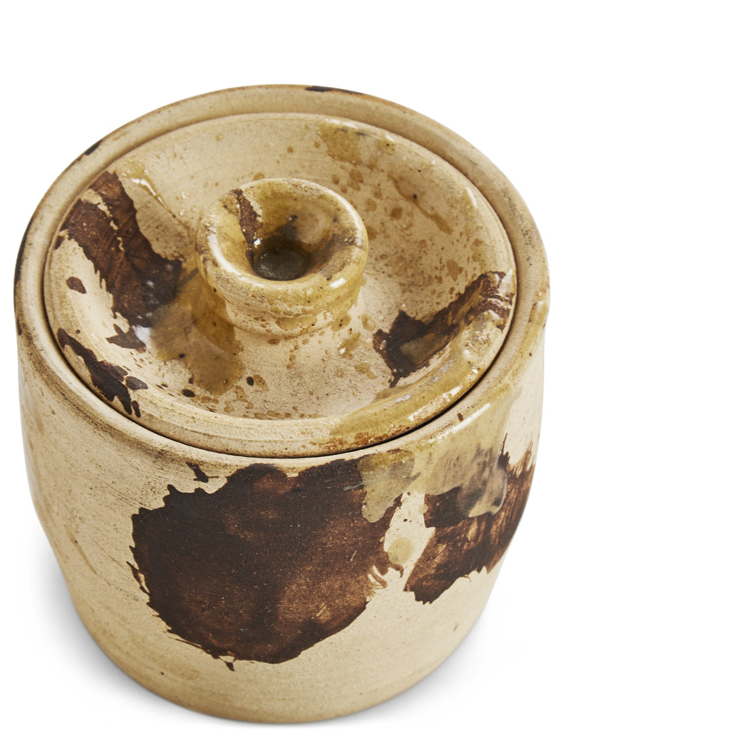 Brown Splattered Ceramic Container (A+D)