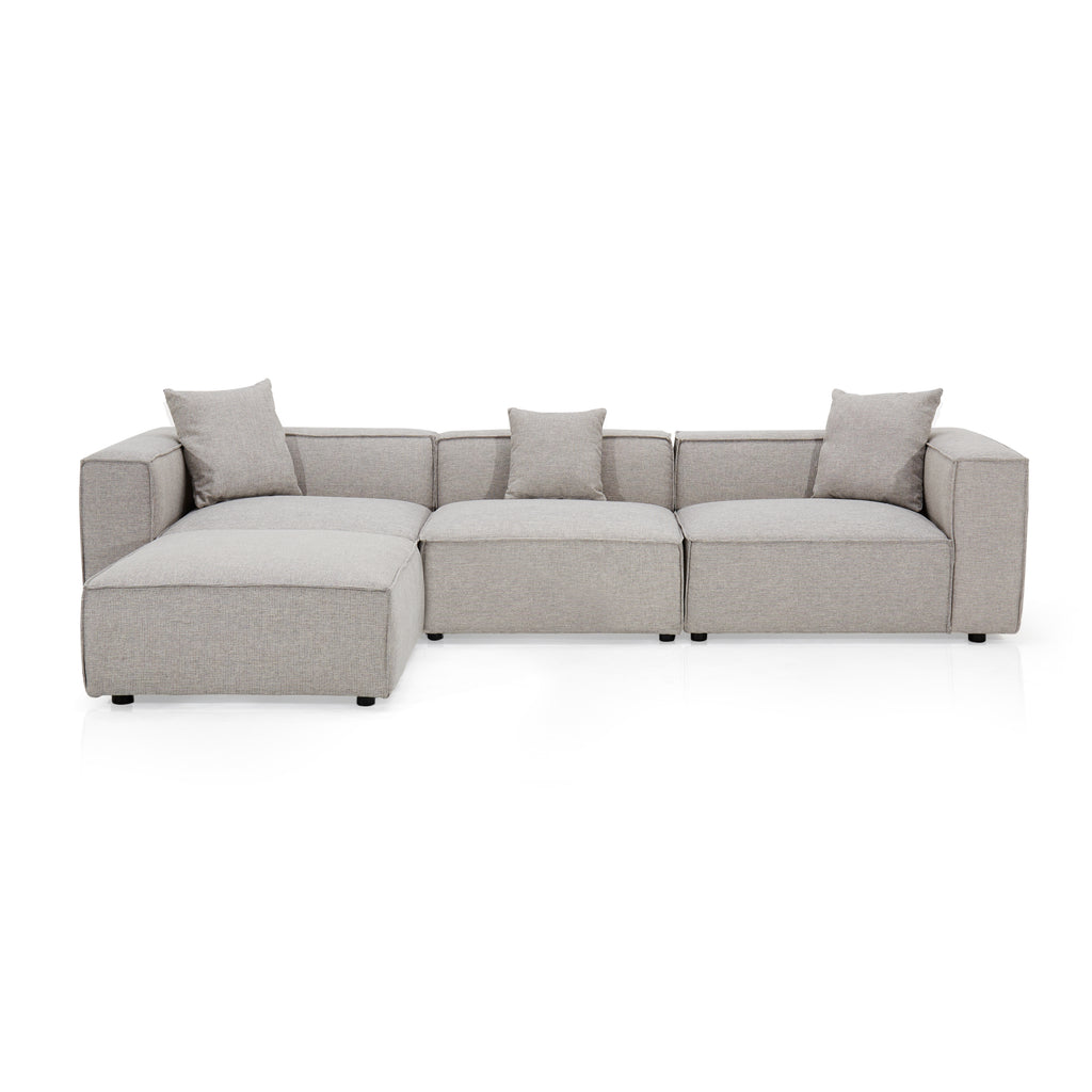 Large Grey 4 Piece Sectional Couch with Ottoman & Pillows