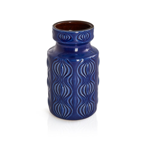 Blue Ceramic Vase with Wavy Design (A+D)