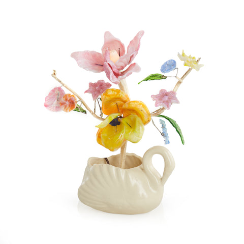 White Swan Vase with Flowers Table Lamp