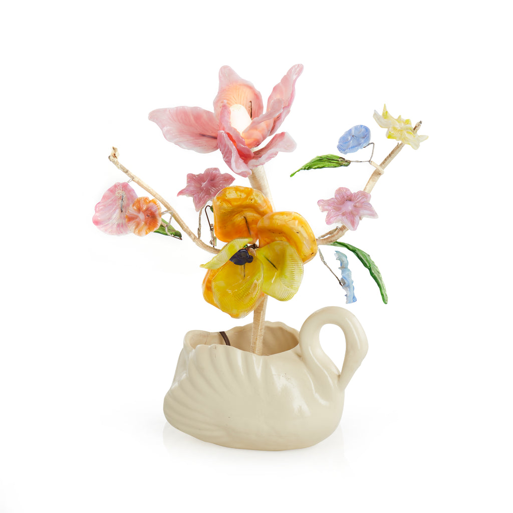 White Swan Vase with Flowers Table Lamp