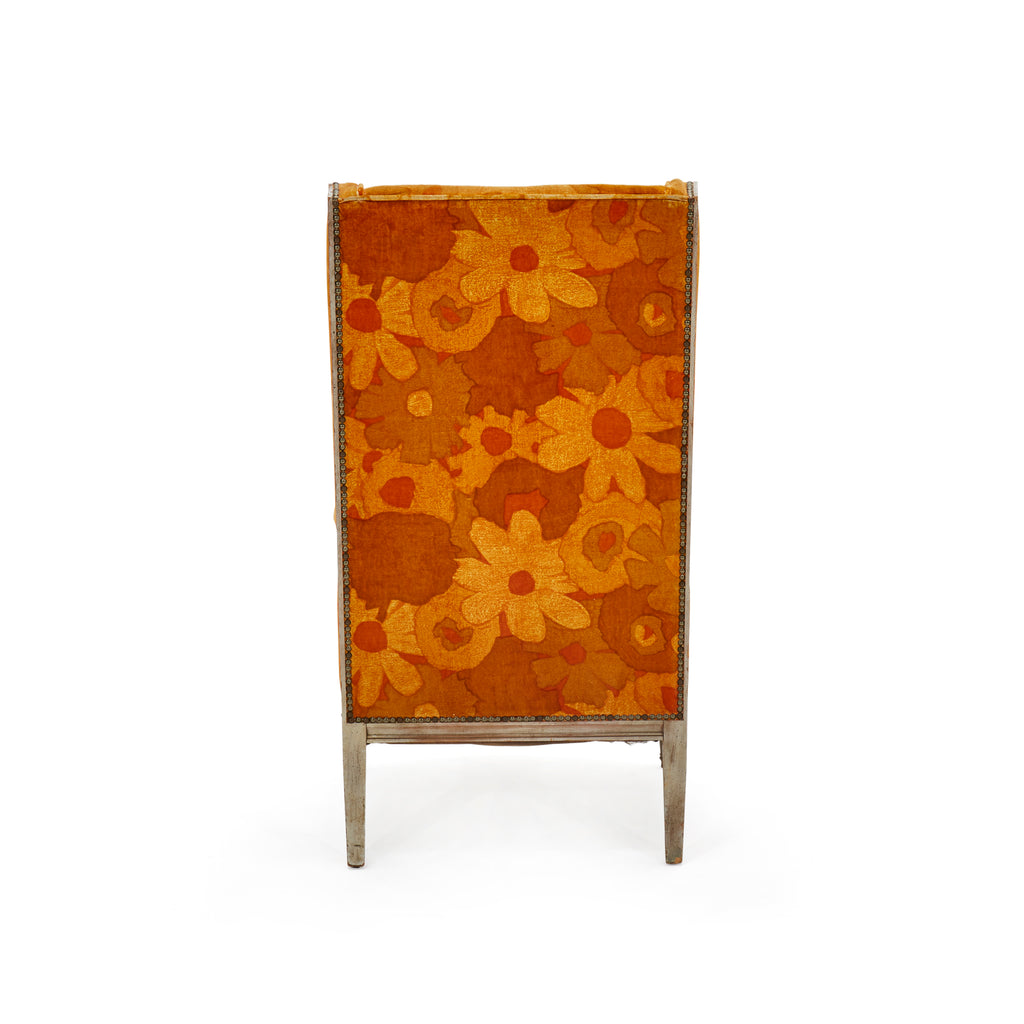 Orange Floral Vintage Wingback Chair