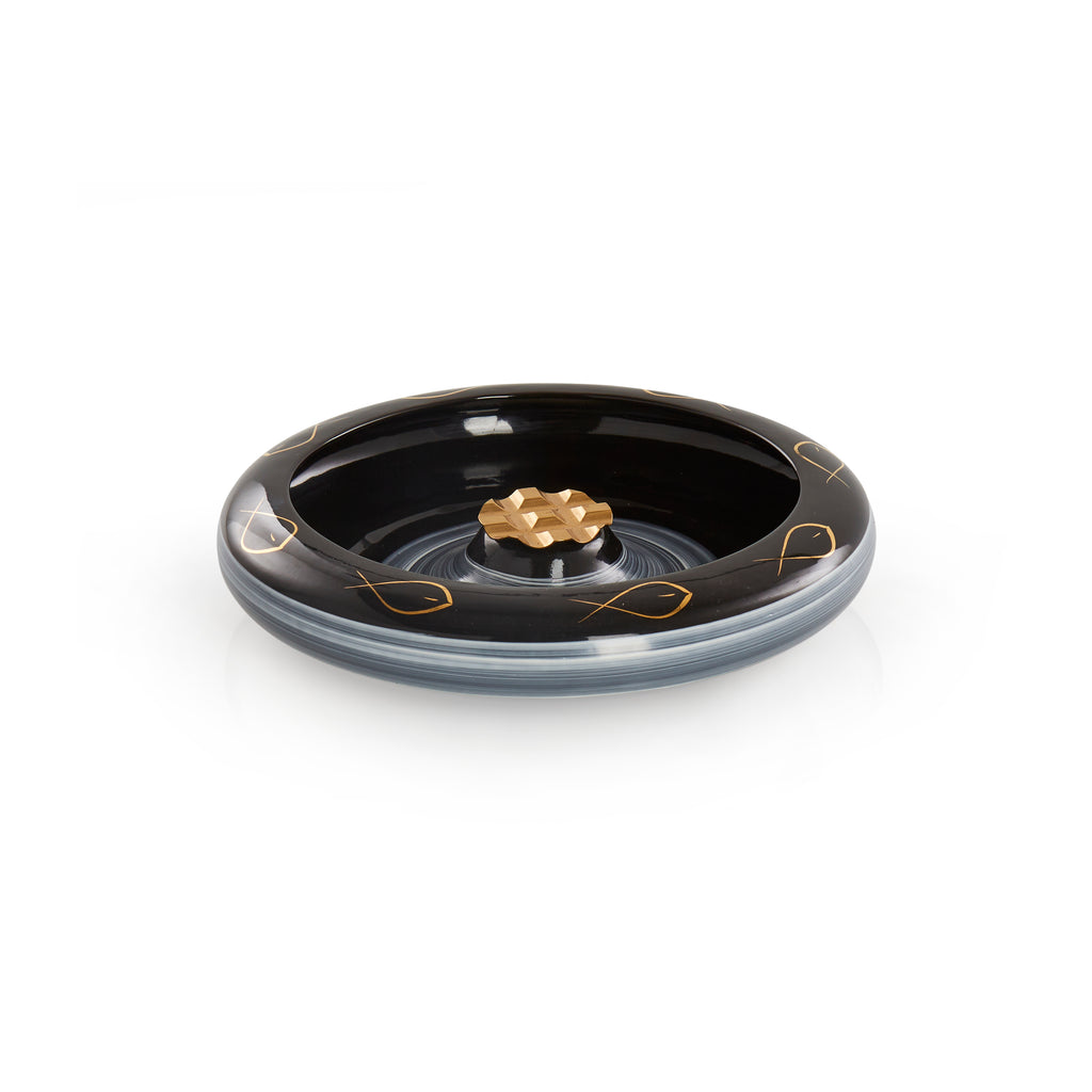Large Black Ashtray with Fish