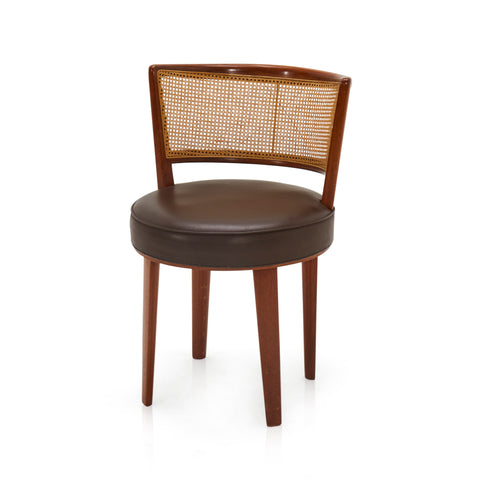 Brown Leather and Rattan Dining Chair