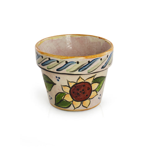 Painted Ceramic Planter with Sunflowers
