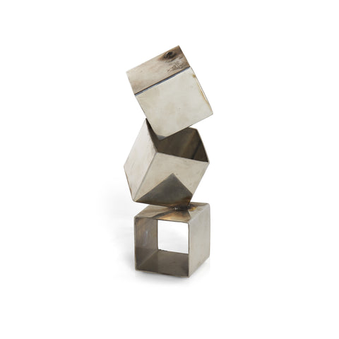 Silver Metal Stacked Cube Sculpture