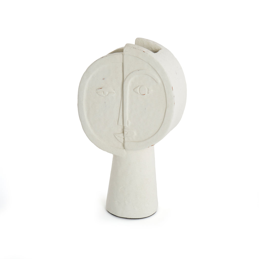 White Stone Abstract Split Face Statue/Planter