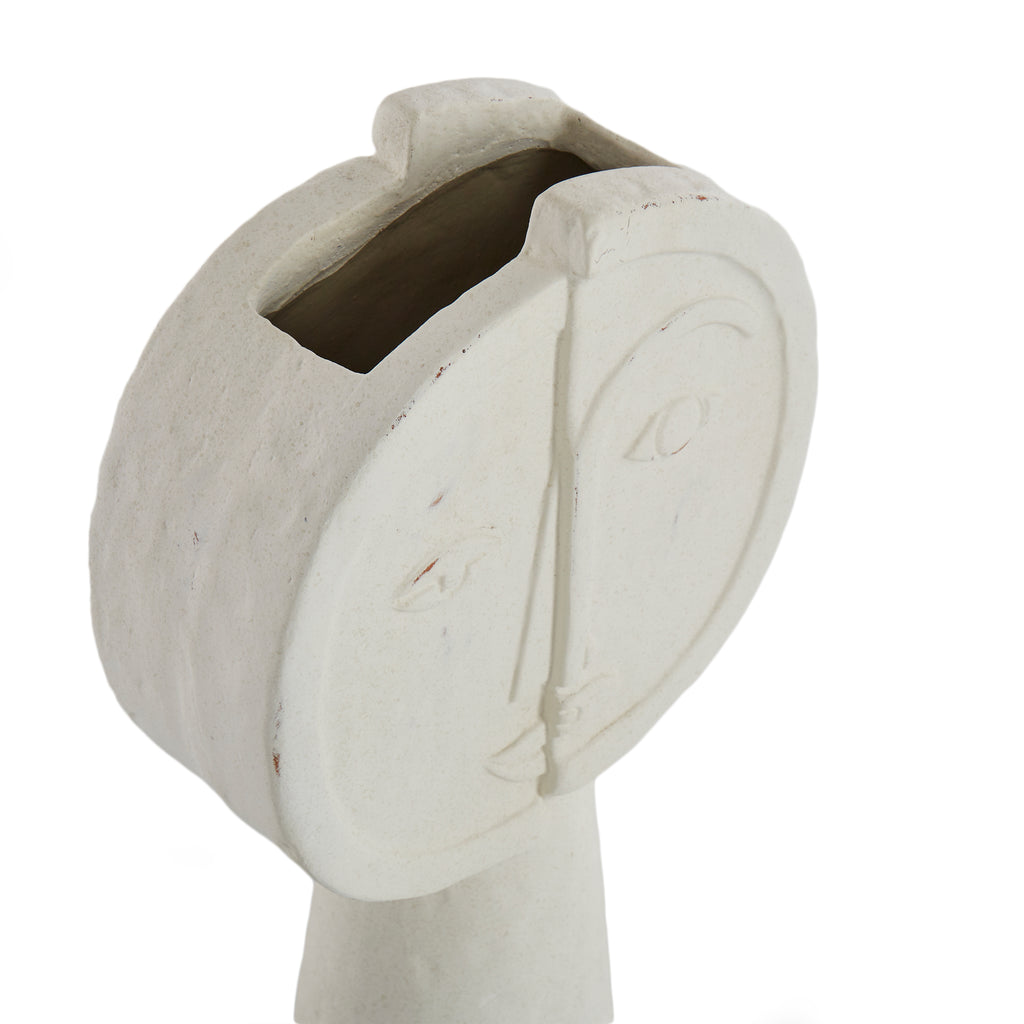 White Stone Abstract Split Face Statue/Planter