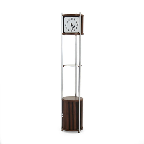 Chrome and Wood Shelf Floor Clock
