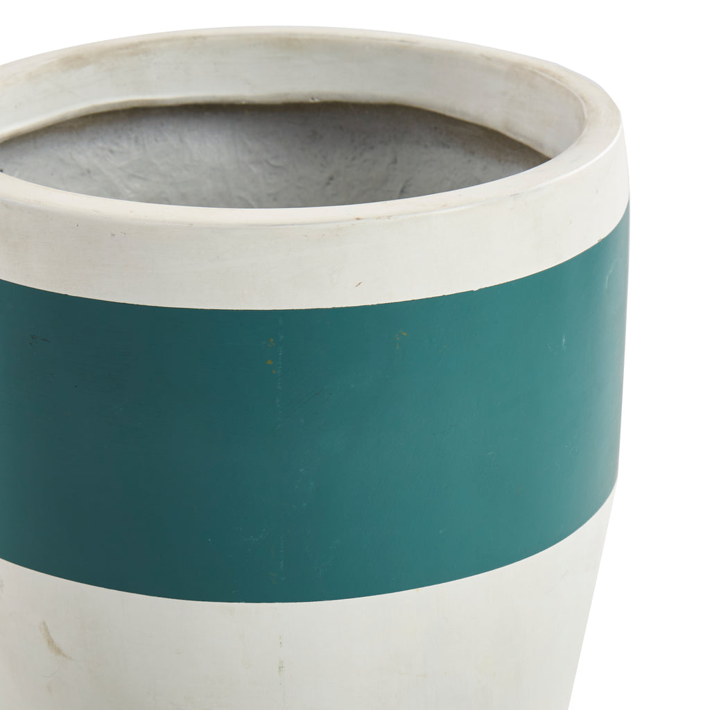 White & Teal Striped Planter