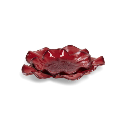 Red Ceramic Flower Tray