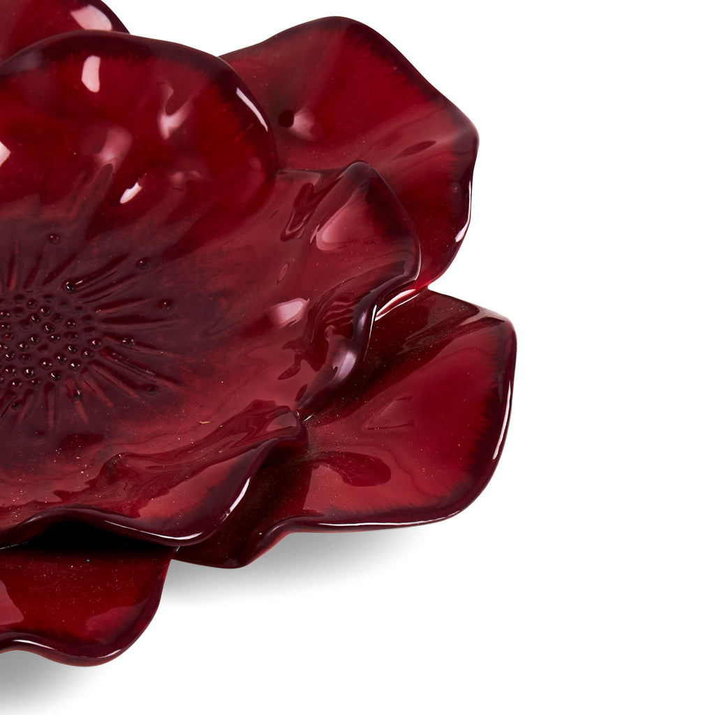 Red Ceramic Flower Tray