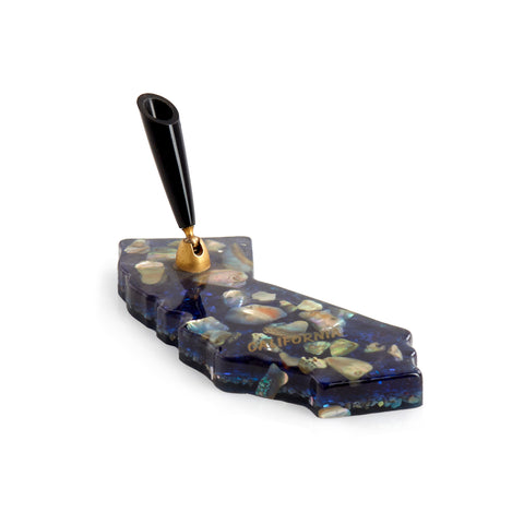 Blue Epoxy and Sea Shell California Souvenir Pen Holder