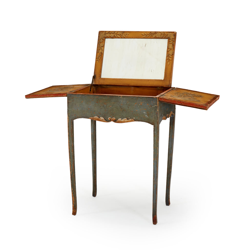 Green Painted Wood Dressing Table with Mirror