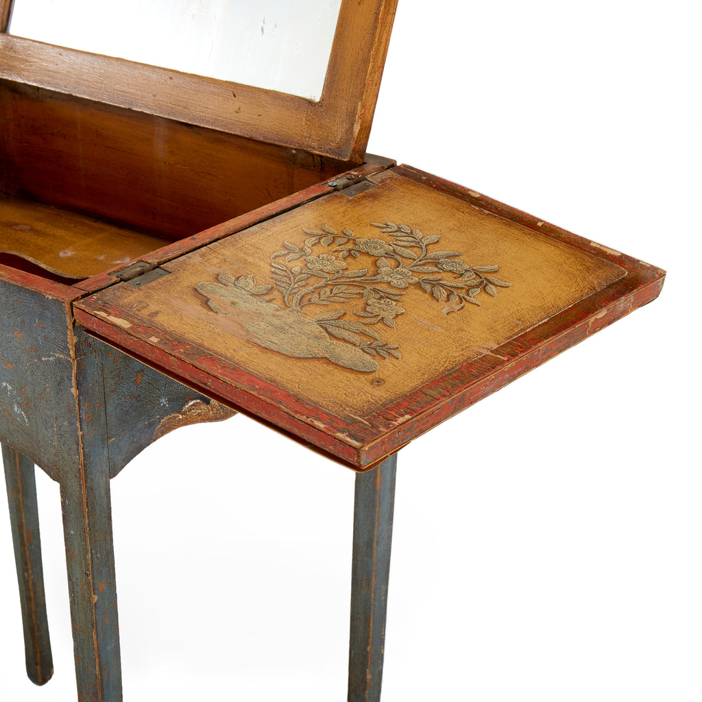 Green Painted Wood Dressing Table with Mirror