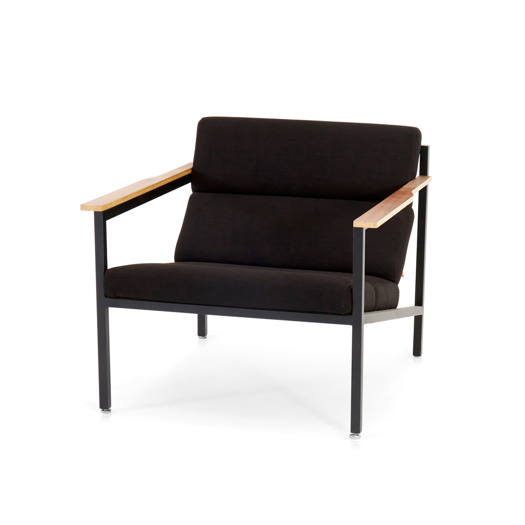 Modern Black Fabric + Wood Arm Chair