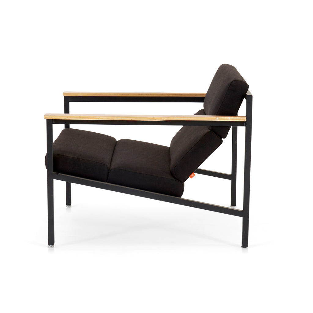 Modern Black Fabric + Wood Arm Chair