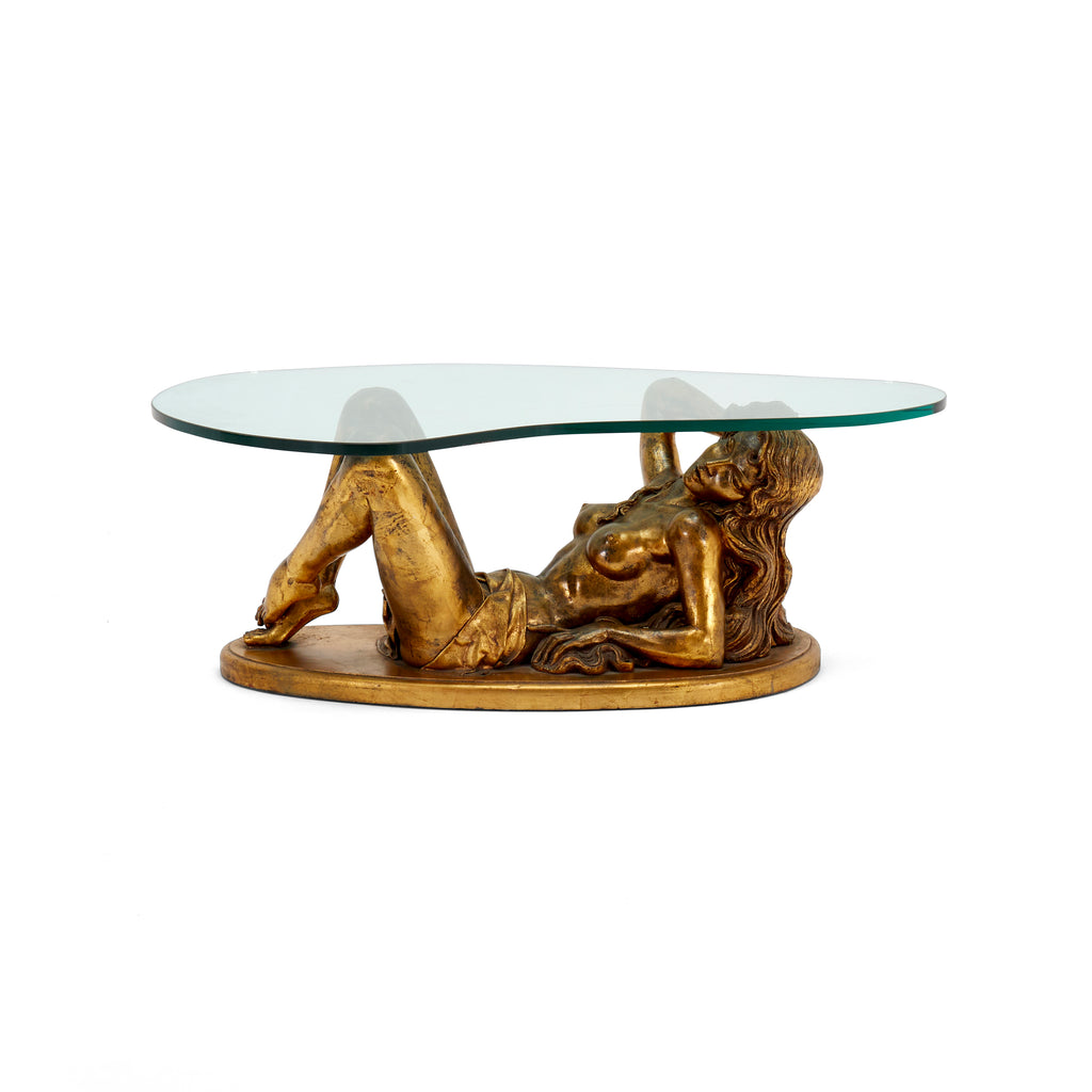 Gold & Glass Reclining Woman Coffee Table