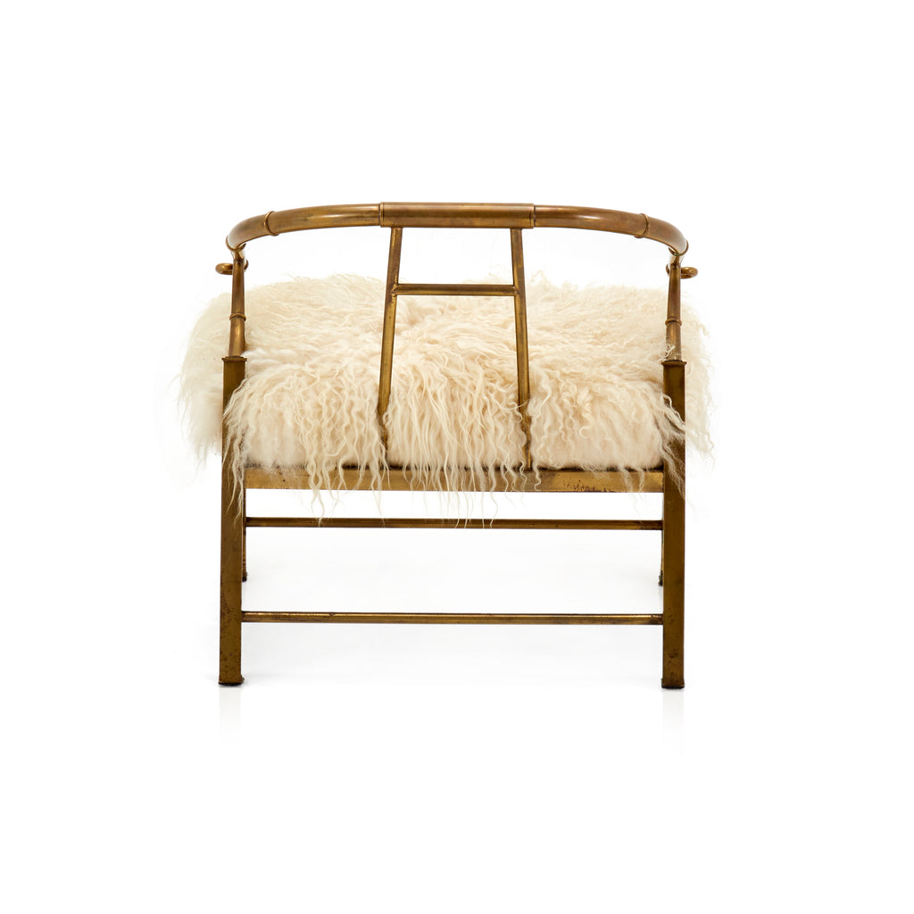 White Fur & Brass Armchair
