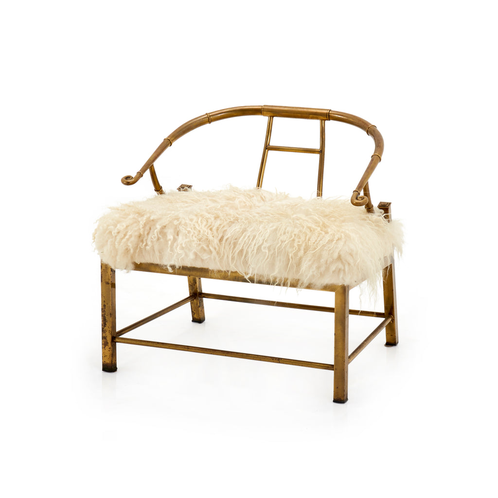 White Fur & Brass Armchair