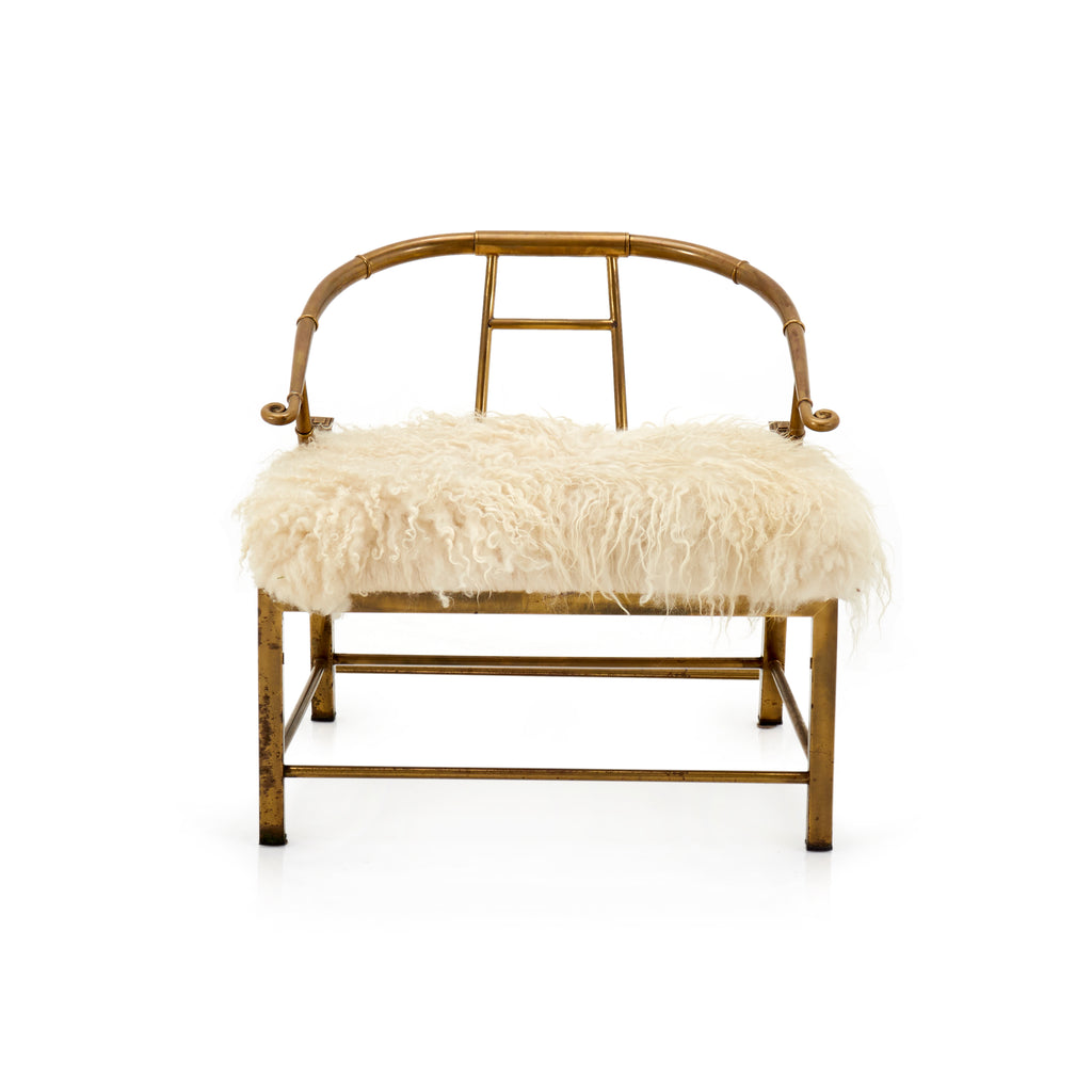 White Fur & Brass Armchair