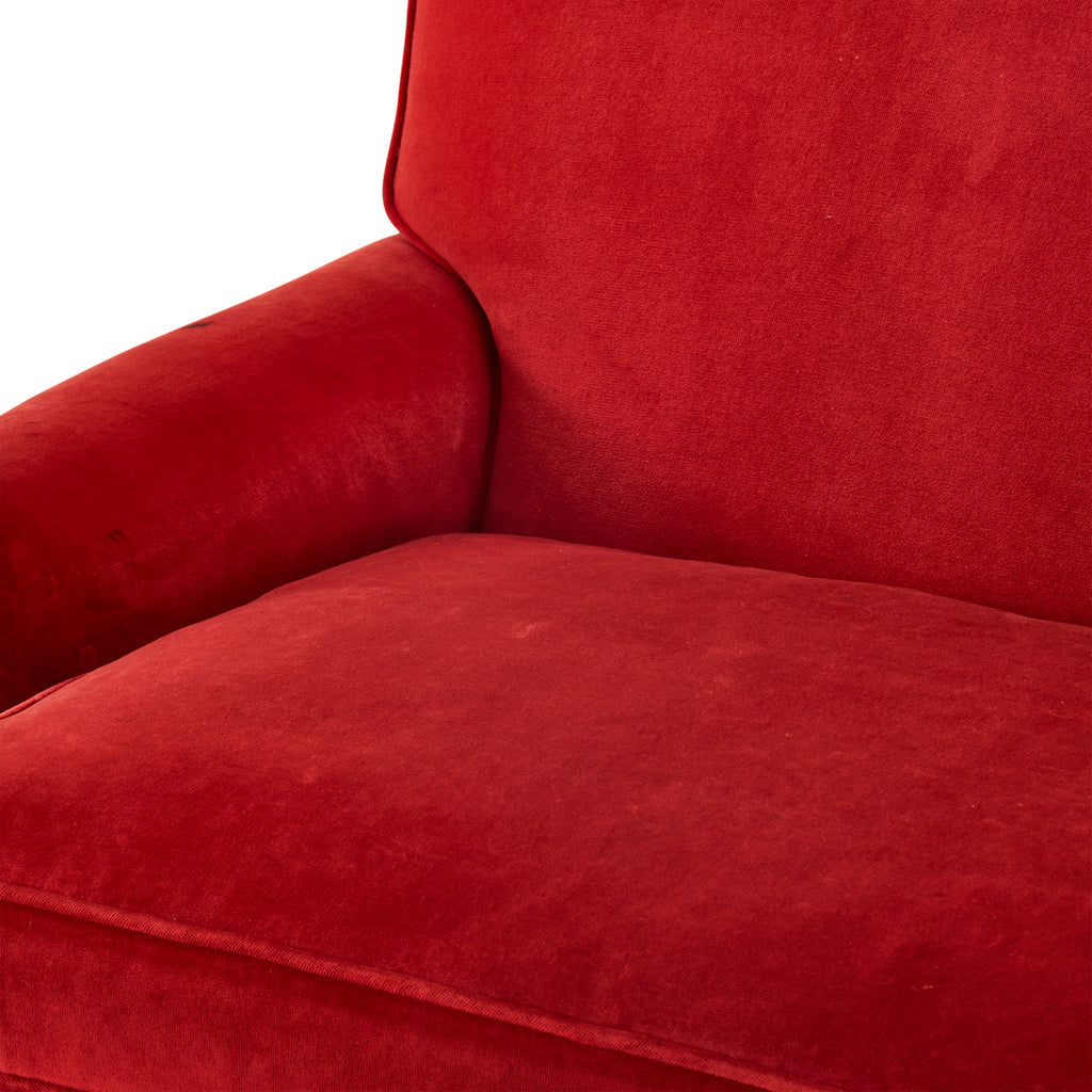 Red Velvet Loveseat with Tan Tassels