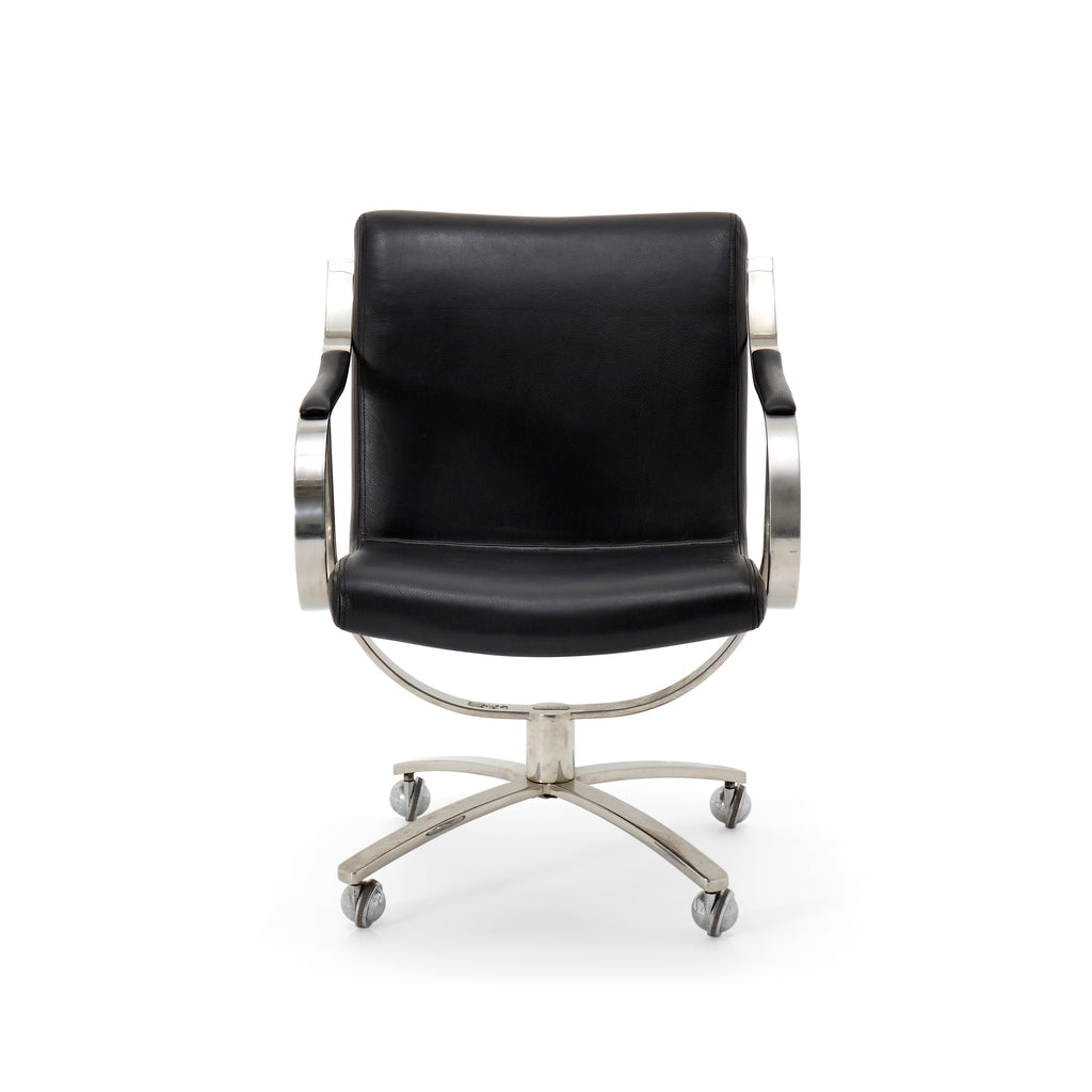 Black Leather Modern Curved Metal Office Chair