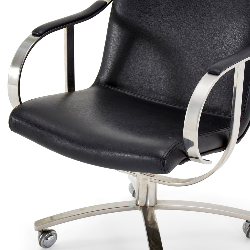 Black Leather Modern Curved Metal Office Chair