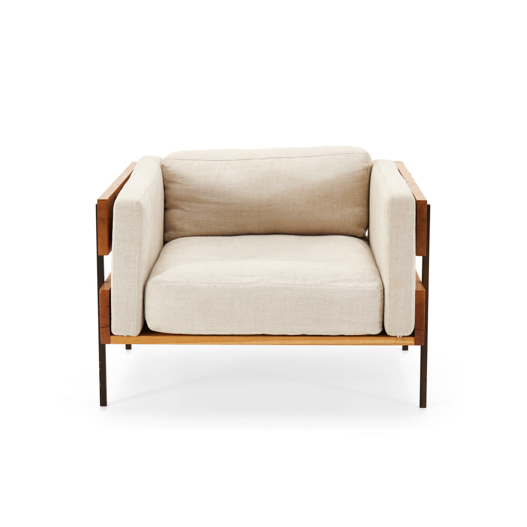 Grey Paneled Wood Framed Armchair