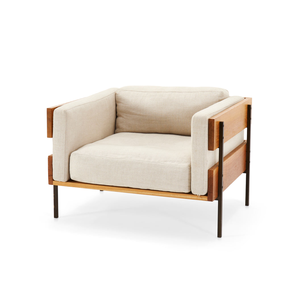 Grey Paneled Wood Framed Armchair