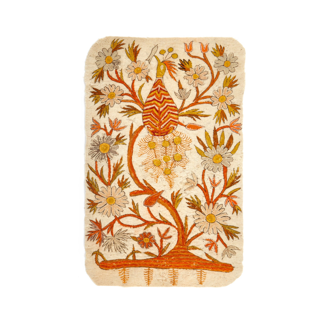 Orange Embroidered Tree & Peacock Rug