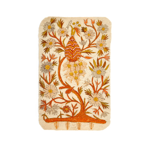 Orange Embroidered Tree & Peacock Rug