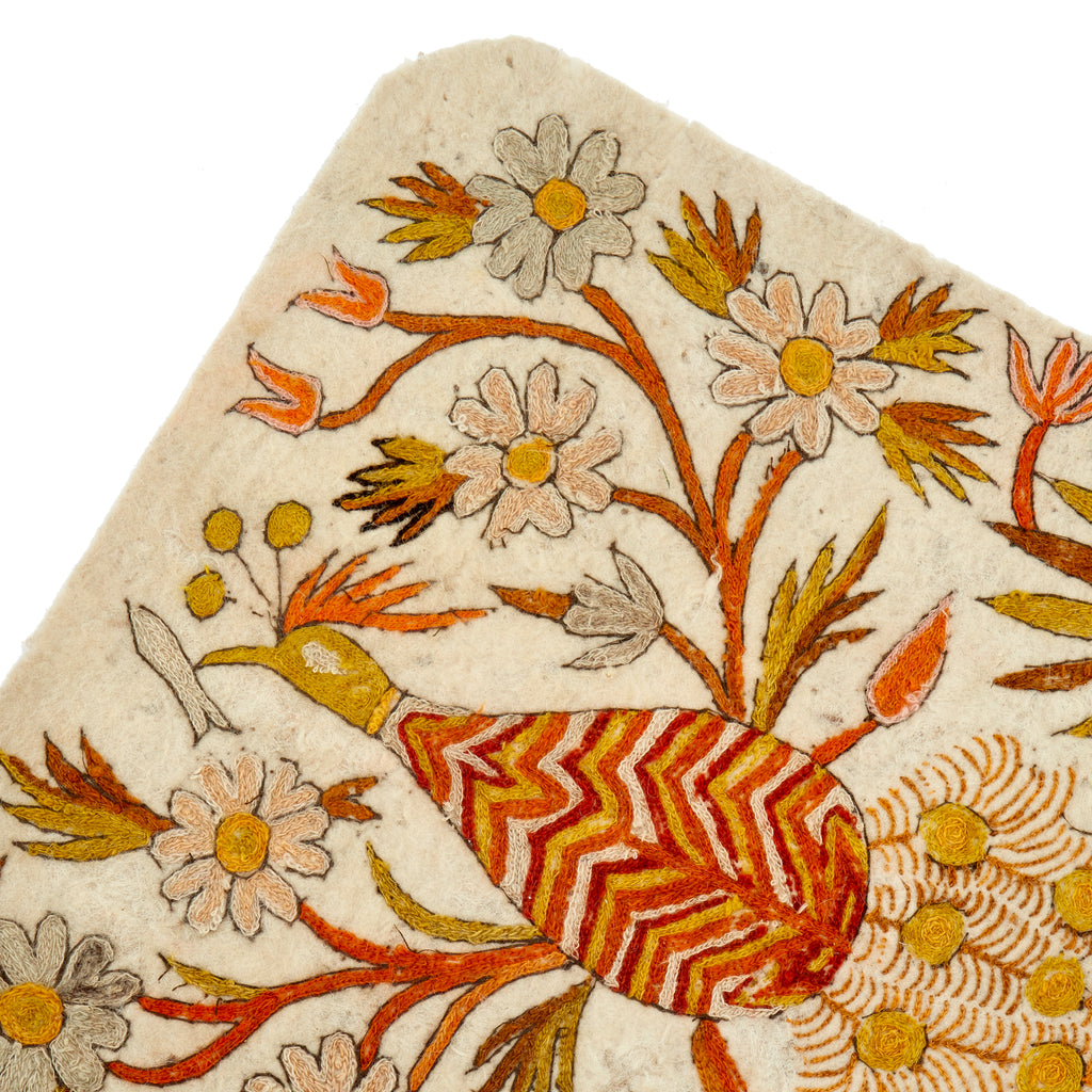 Orange Embroidered Tree & Peacock Rug