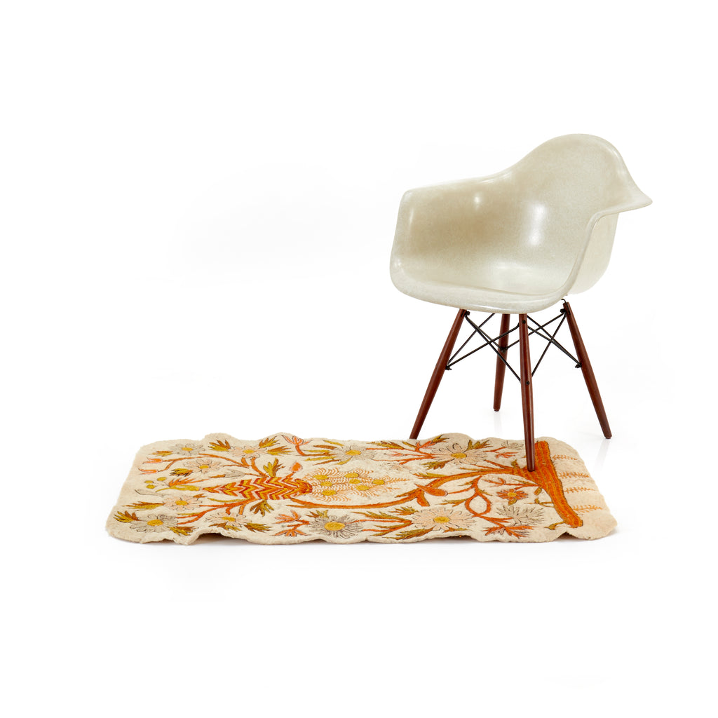 Orange Embroidered Tree & Peacock Rug